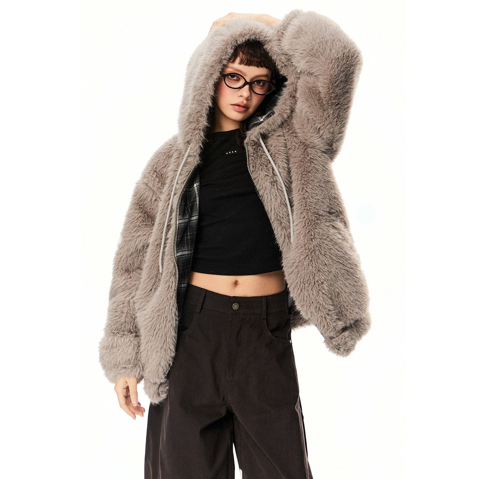 Plush Fake Fur Hooded Jacket EZ230