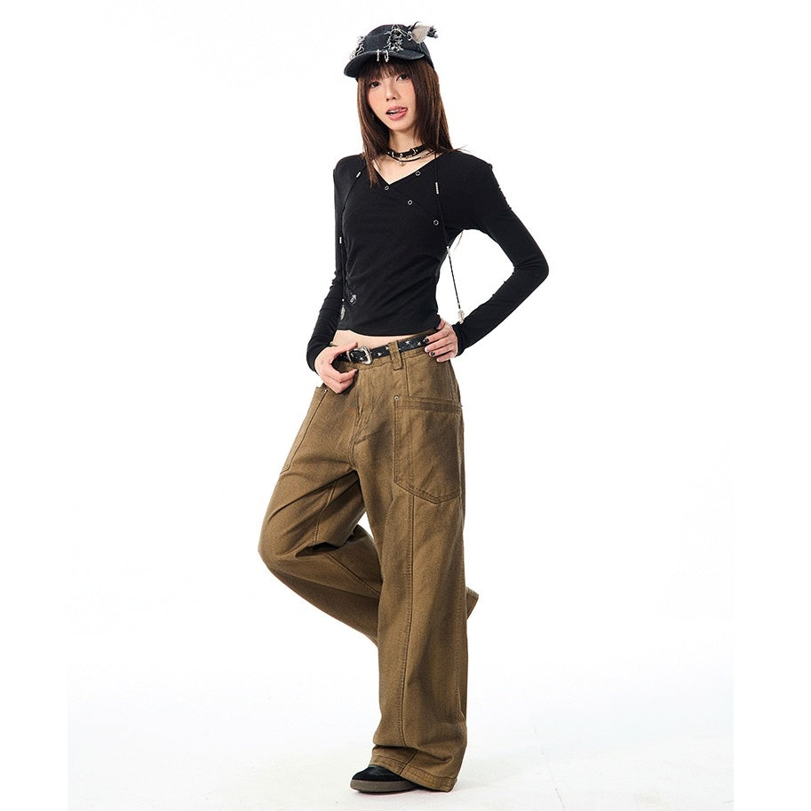 Retro Brush Dirty Wide-Leg Work Pants MW9961