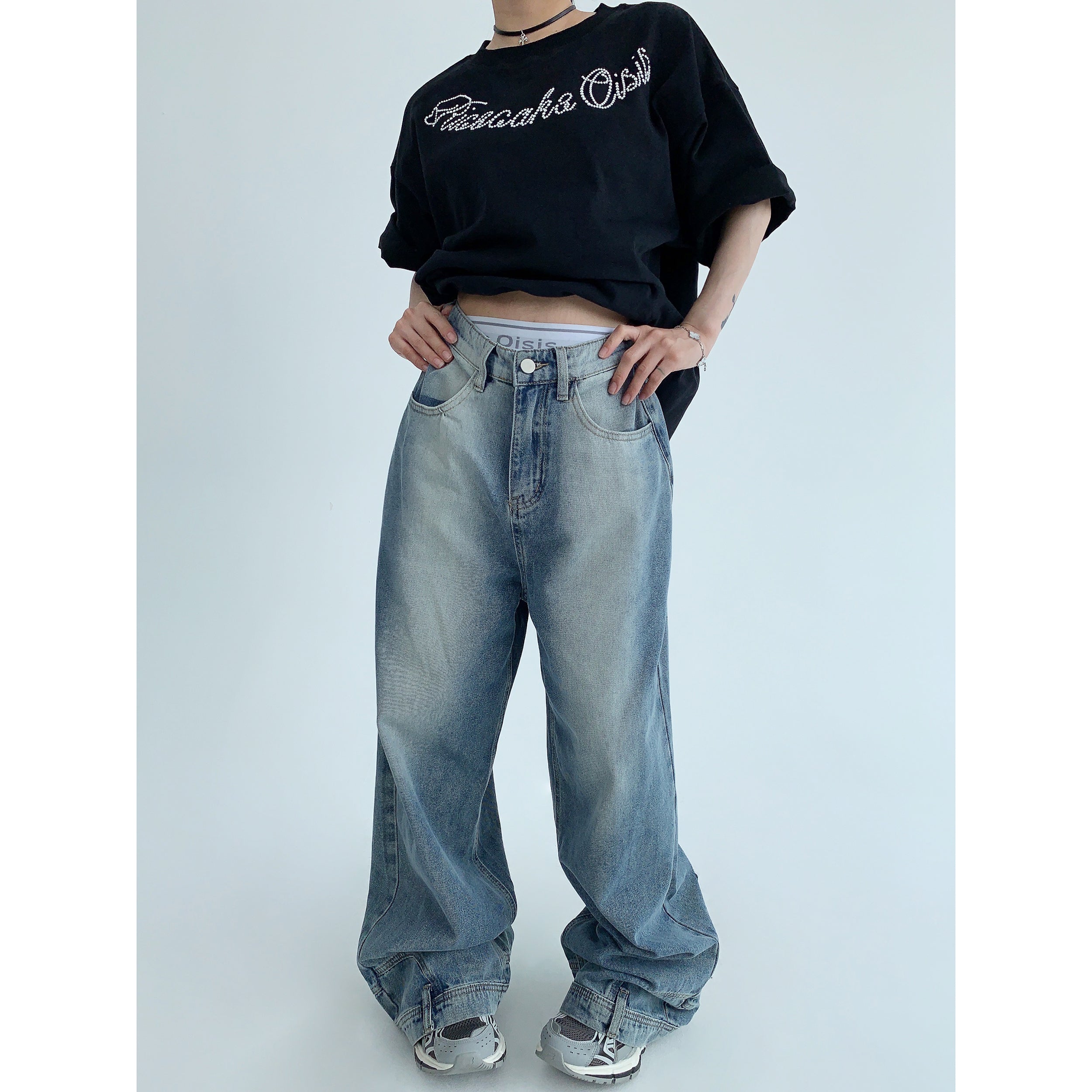 Reverse Design Straight Wide-leg Jeans MW9248
