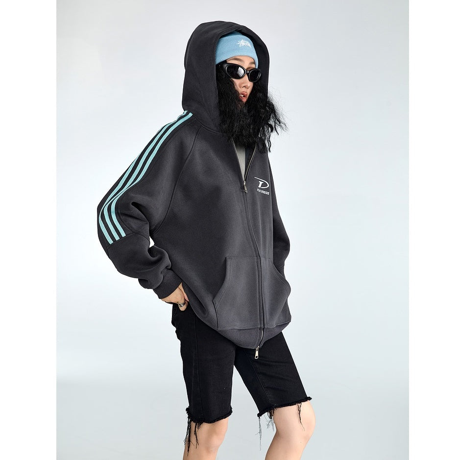 Three-Line ZIP-Up Sporty Hooded Parka MW9319