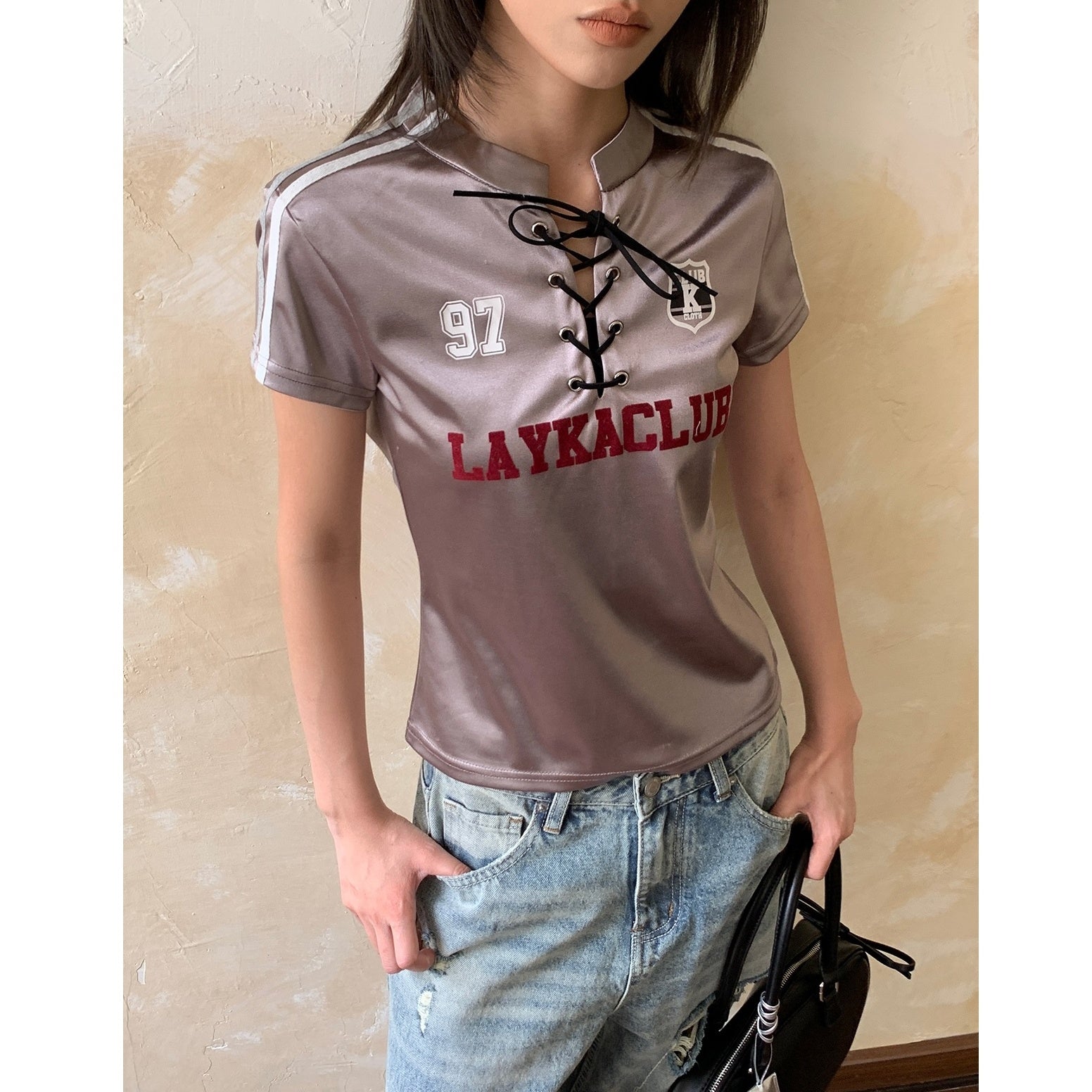Satin Strappy Cropped T-Shirt AP7013