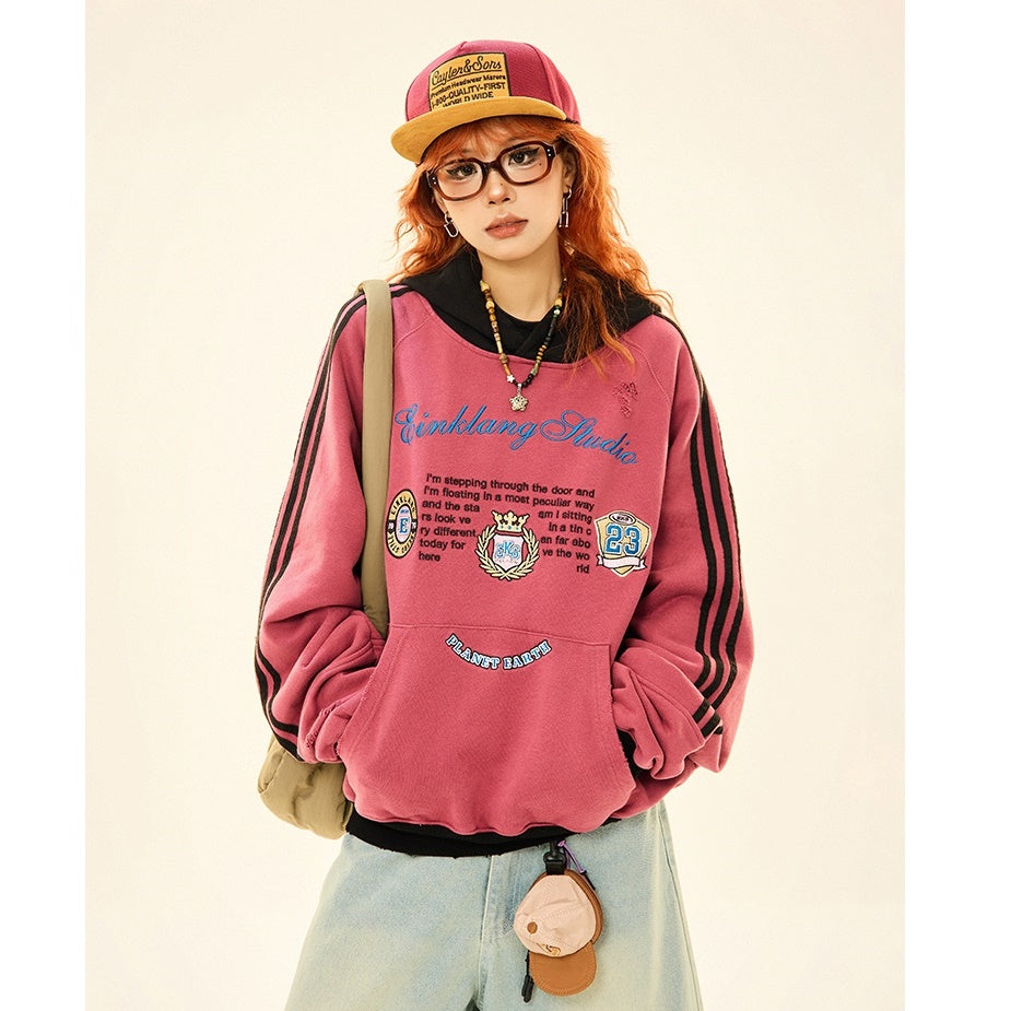 Retro Ripped Line Sleeve Hoodie MW9346