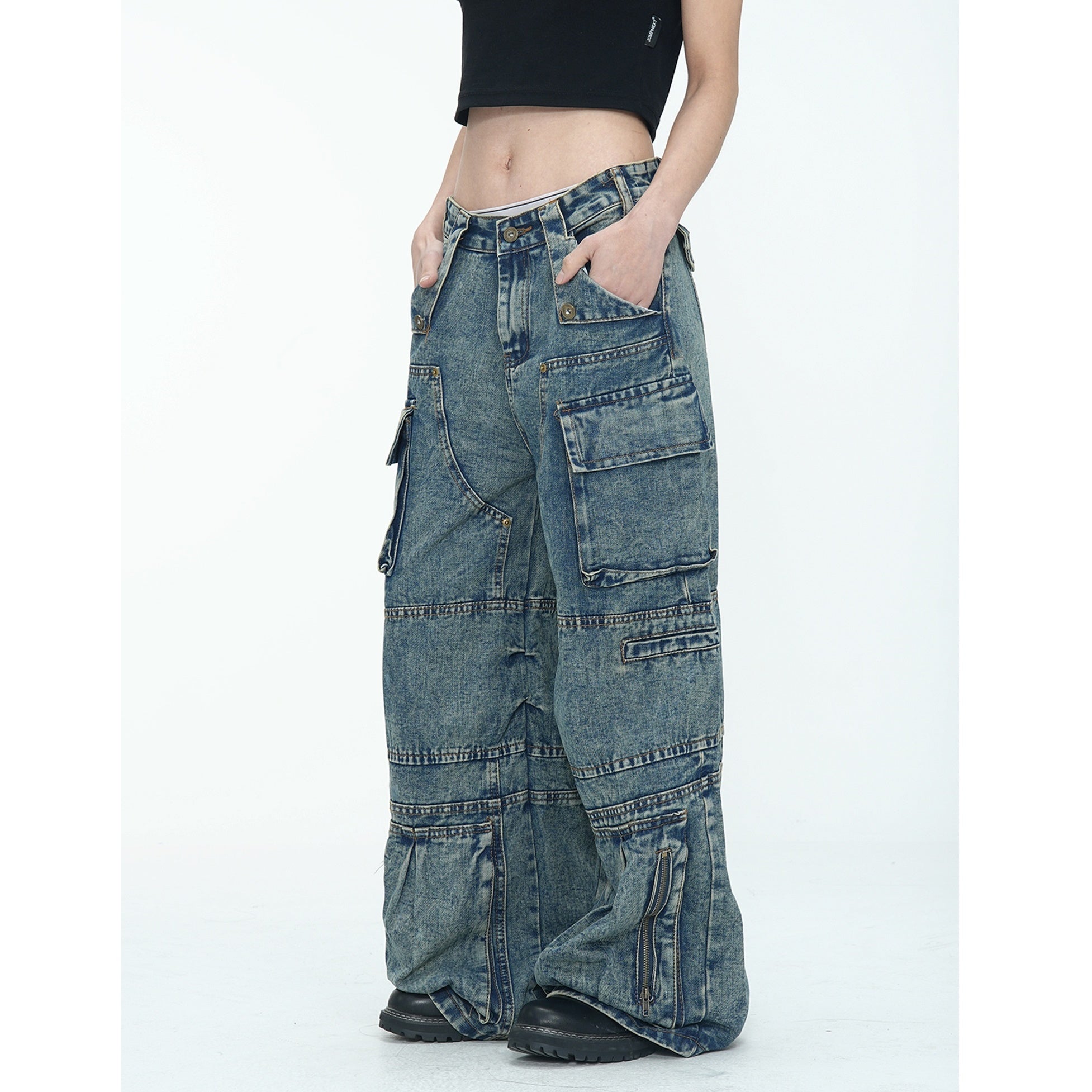 Retro Wash Cargo Style Loose Jeans MW9753