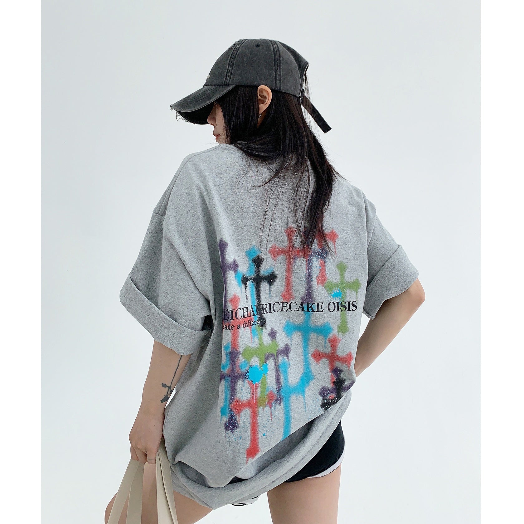 Cross Print Washed T-shirt MW10066