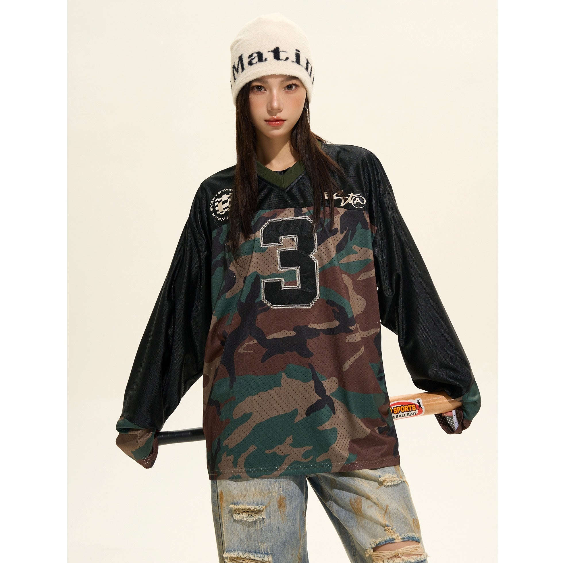 Camouflage Stitching Long Sleeve T-shirt MW9341