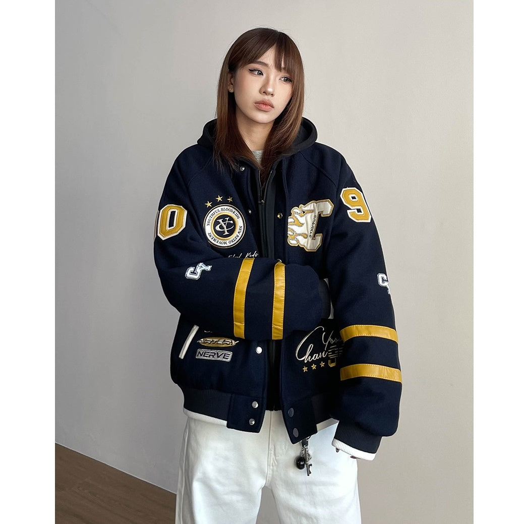 College Style Hooded Stadium Jacket MW9739