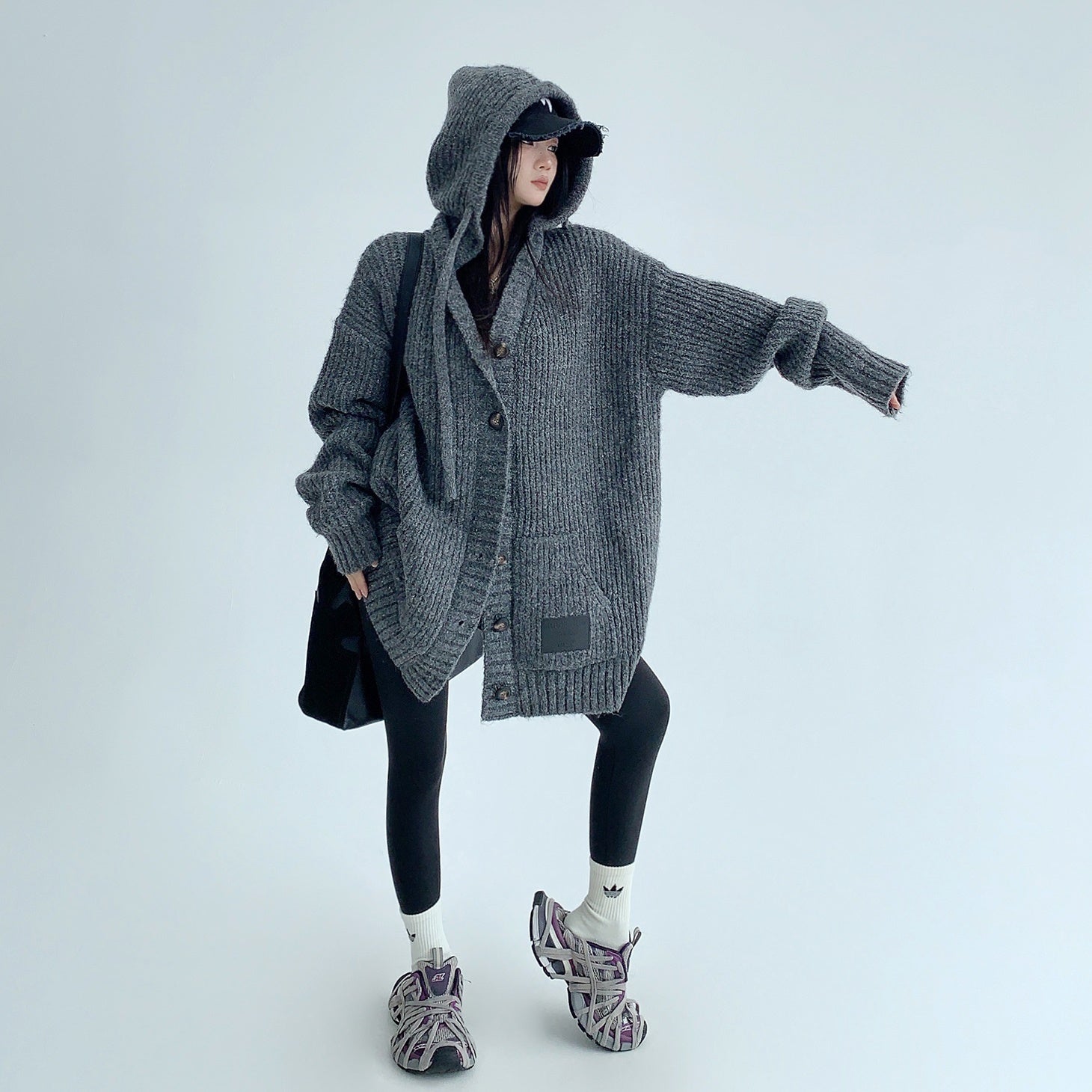 Heavy Industry Coarse Needle Hooded Knitted Jacket MW9512