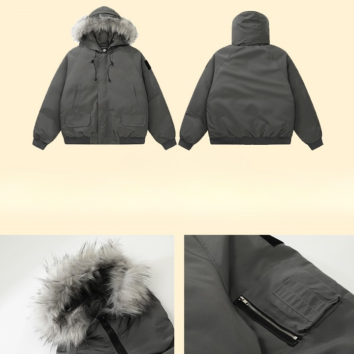 Fur Collar Padded Hooded Work Zipper Jacket MW9624