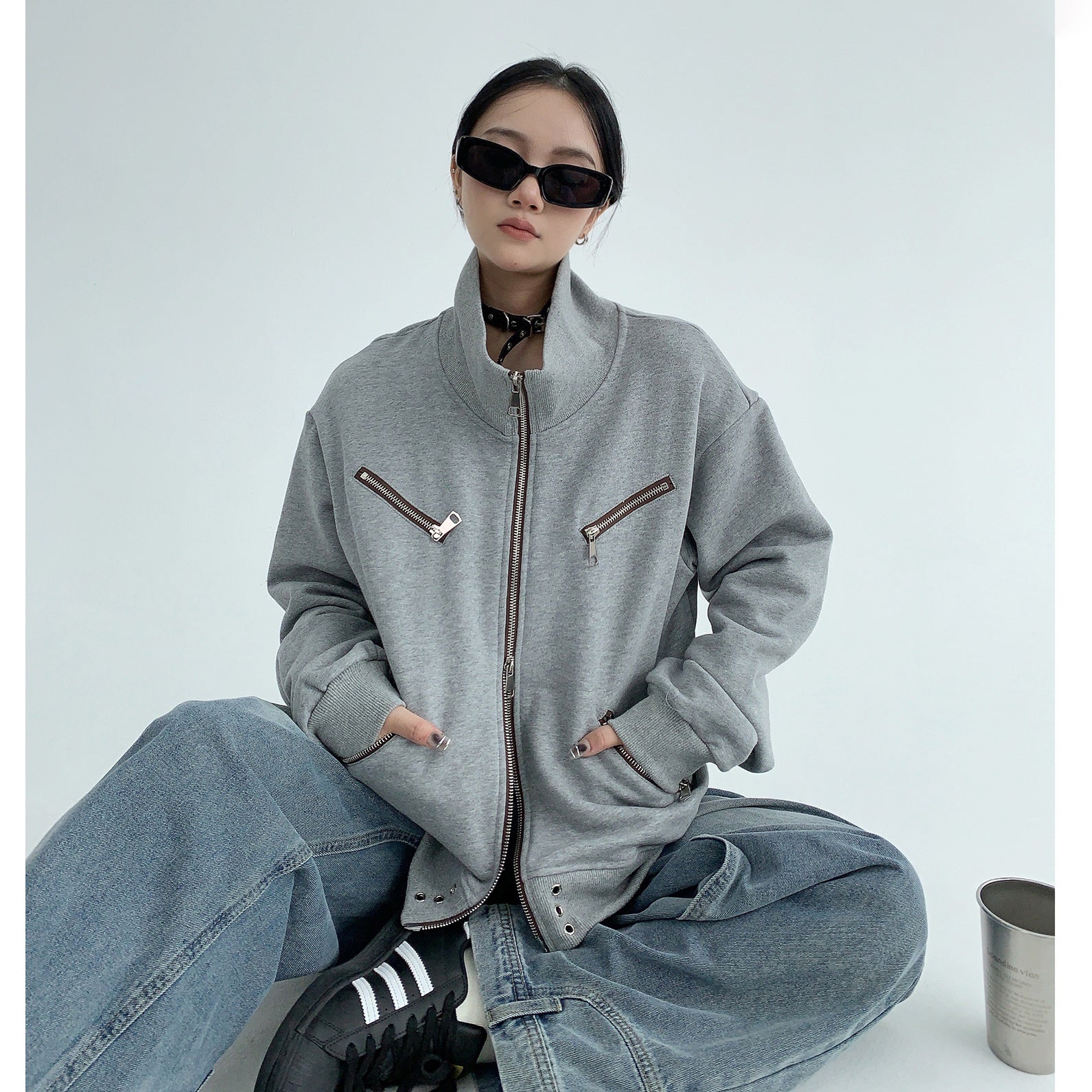 Stand Collar Short Zipper Sweat Jacket MW9468