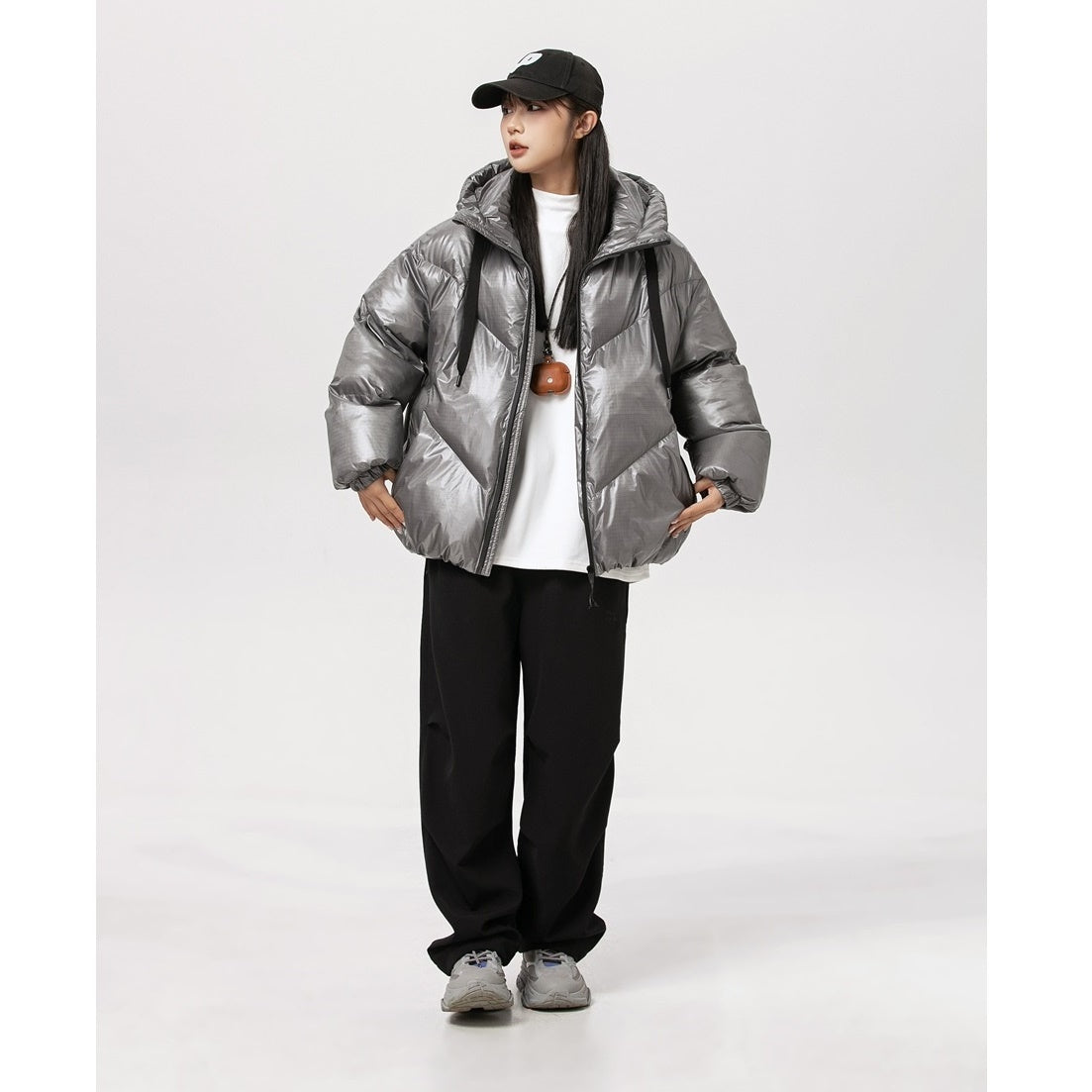 Loose Hooded Shiny Padded Jacket MW9657