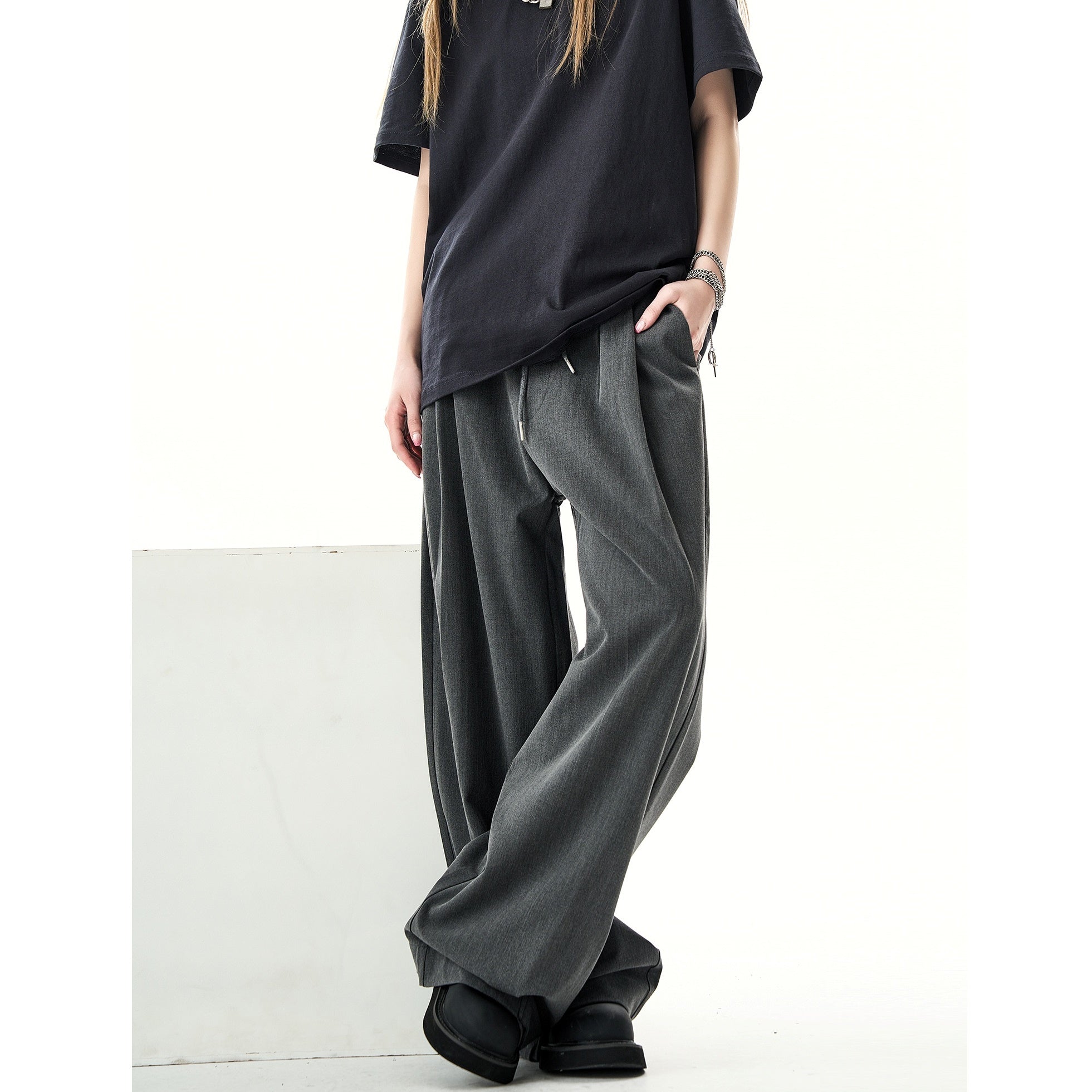 Relaxed Waist Tuck Wide-leg Straight Pants HG7135