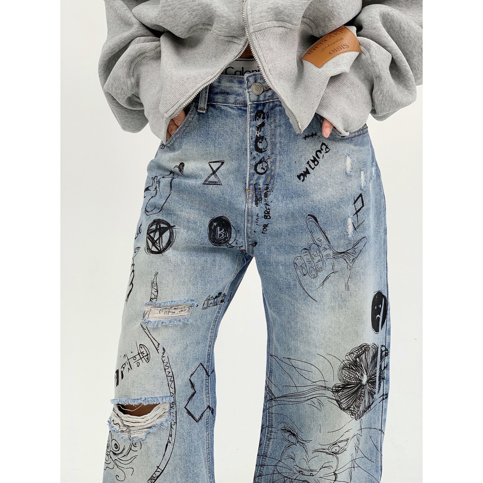 Damage Ripped Graffiti Jeans MW9563