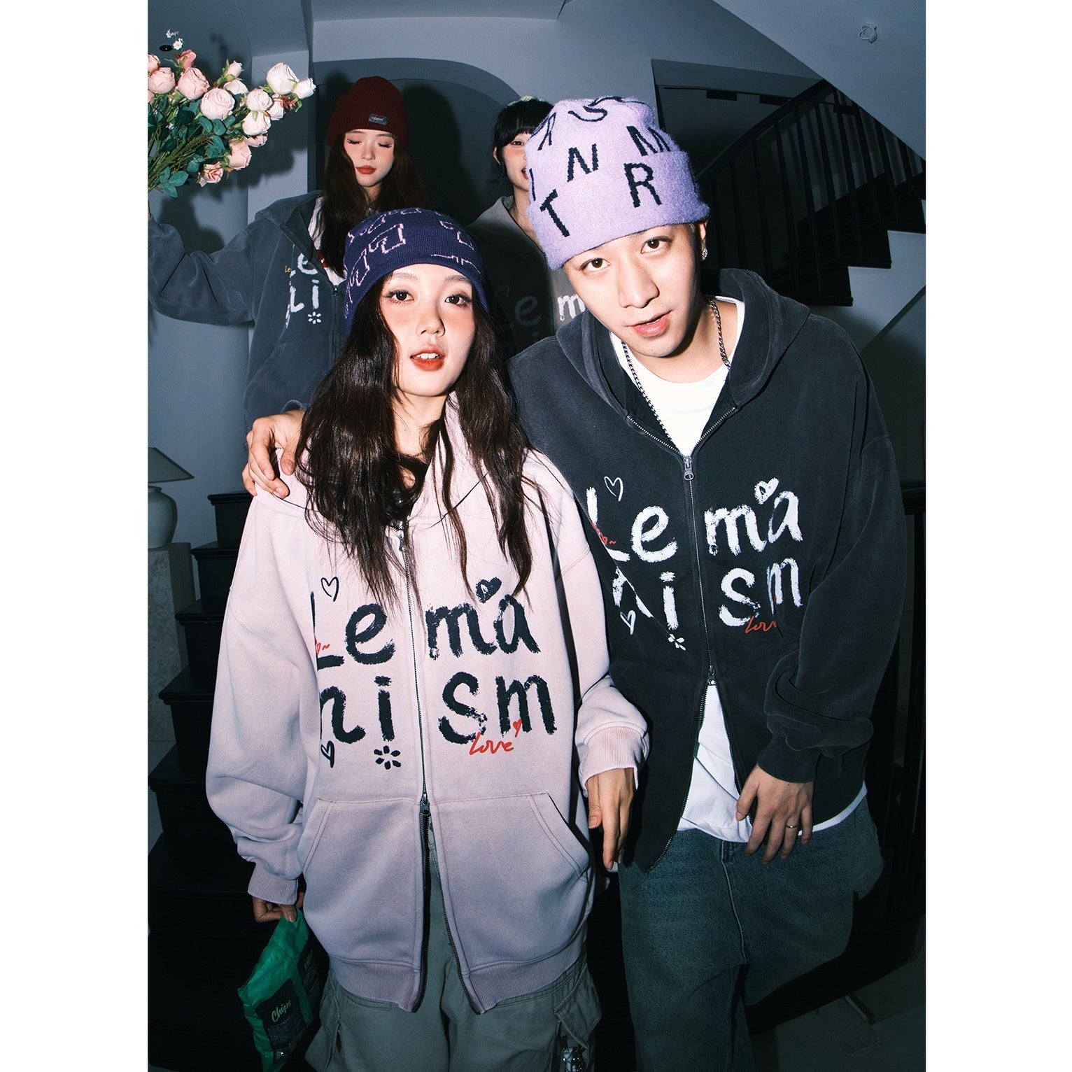 Graffiti Broken Letters Hooded Sweat Parka MW9411