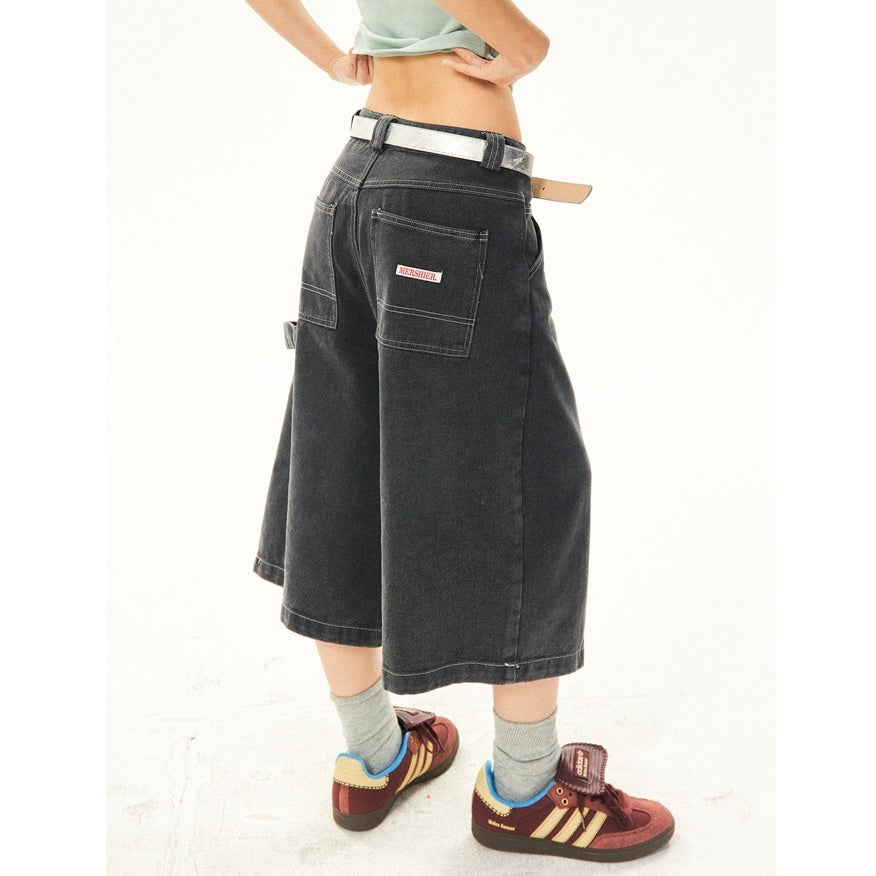 Washed Denim Stitch Design Cropped Pants YS7012