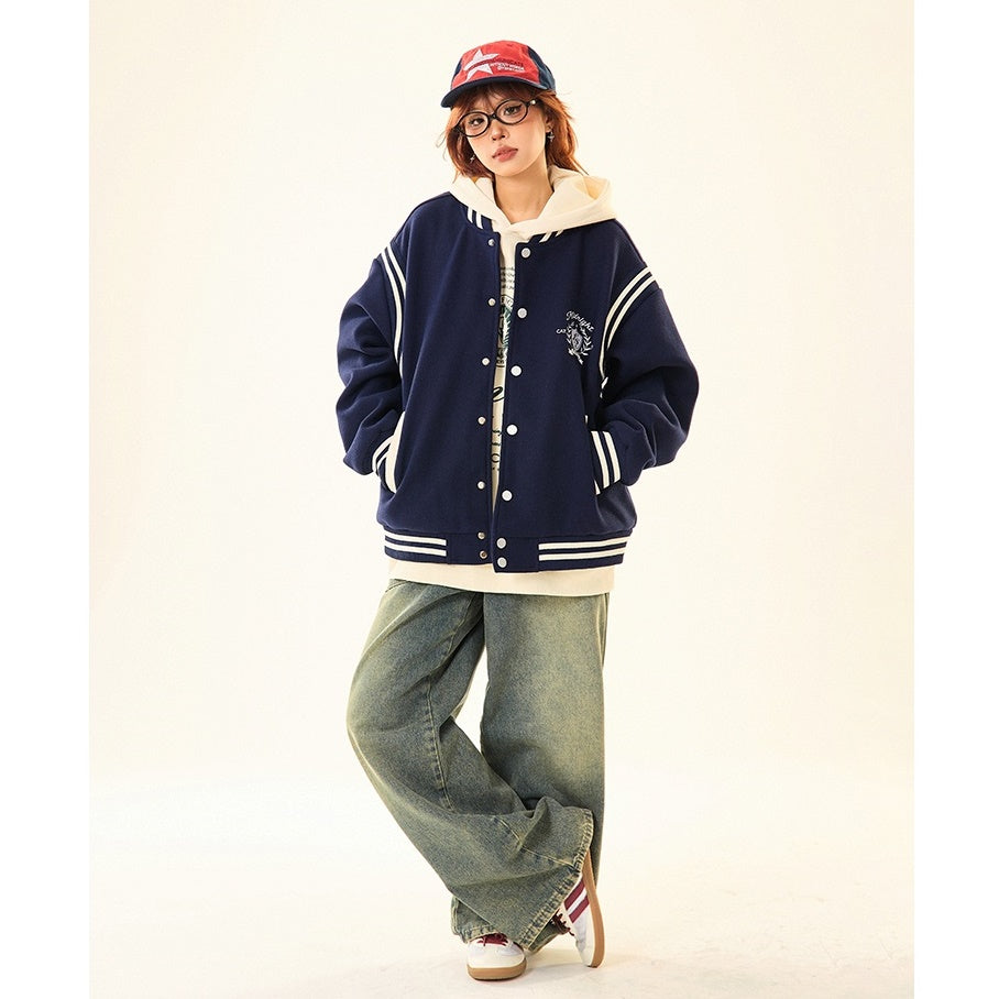 Retro Collegiate Patchwork Baseball Jacket MW9528