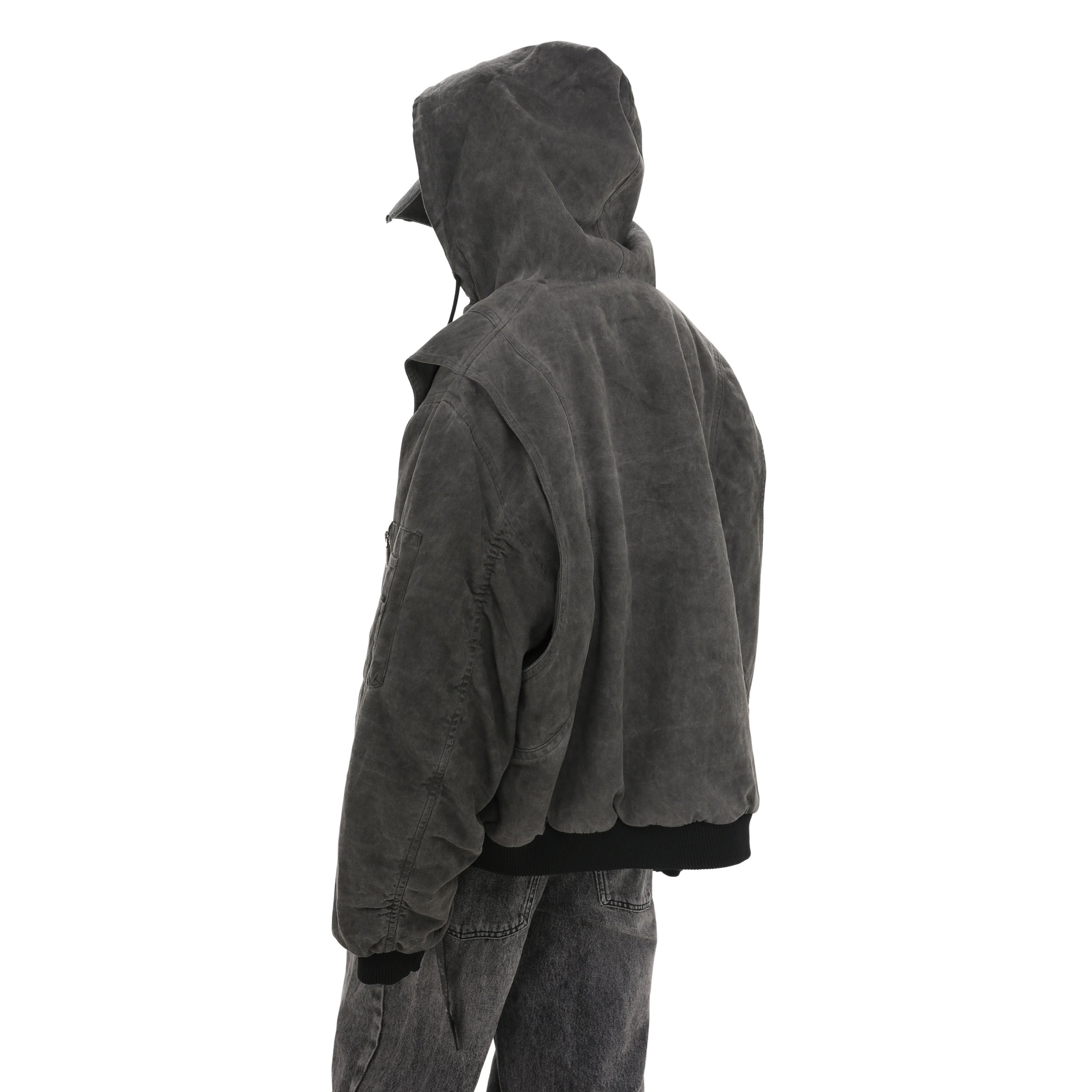 Washed Distressed Work Hooded Quilting Jacket GB7018