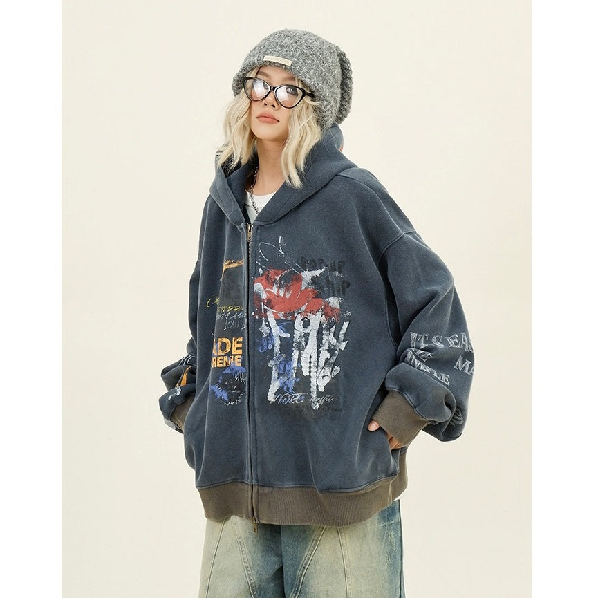 Paint Style Graffiti Sweat Hooded Jacket MW9944