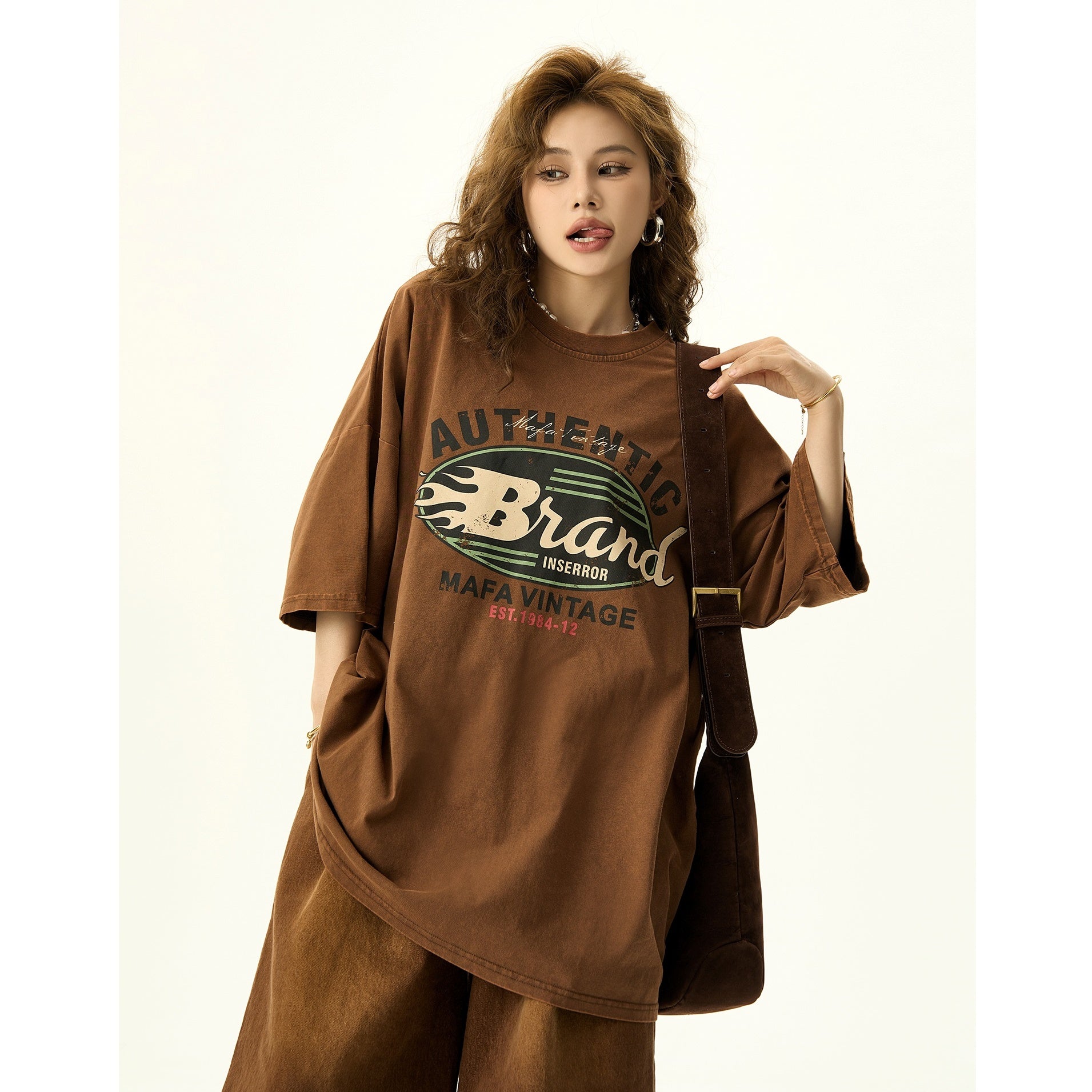 American Distressed Letter Loose T-shirt HG7115