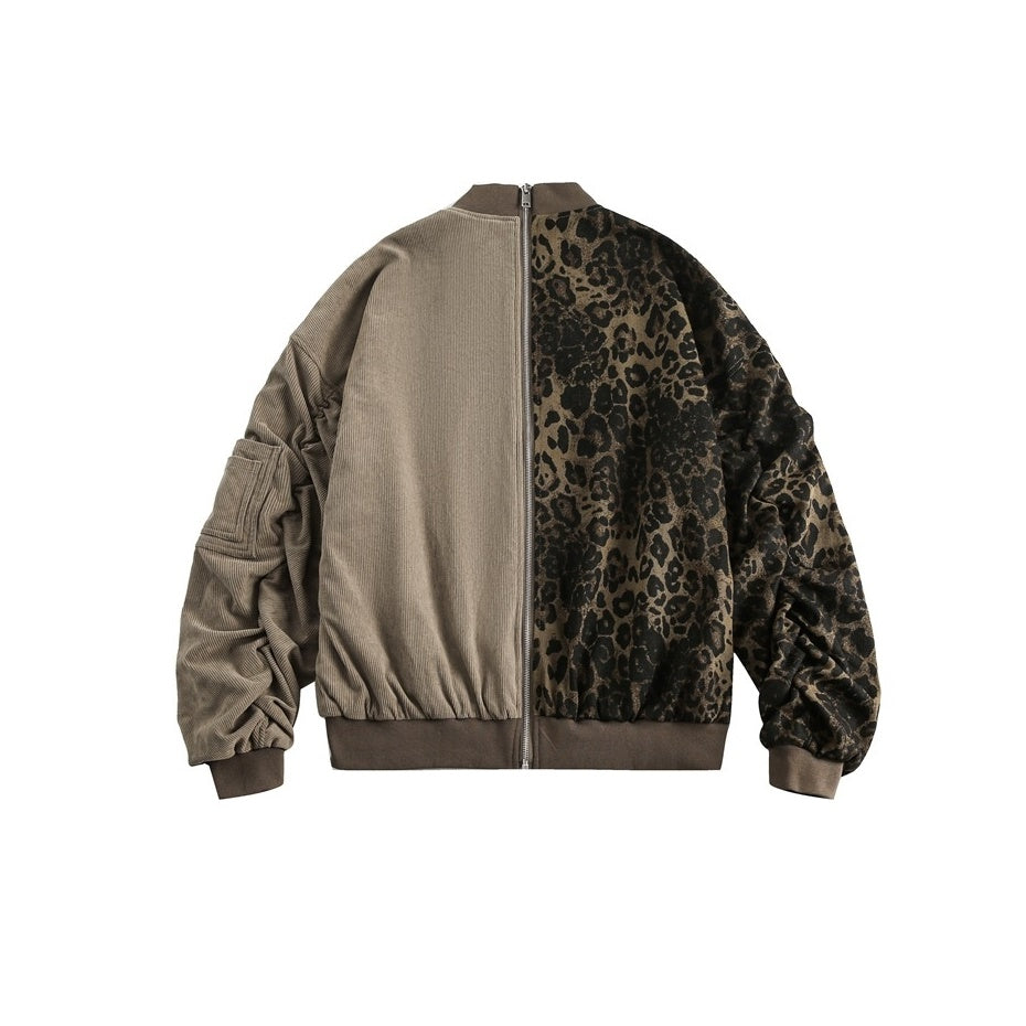 Loose Leopard & Camouflage Print Half Stitching Casual MA1 Jacket BX005