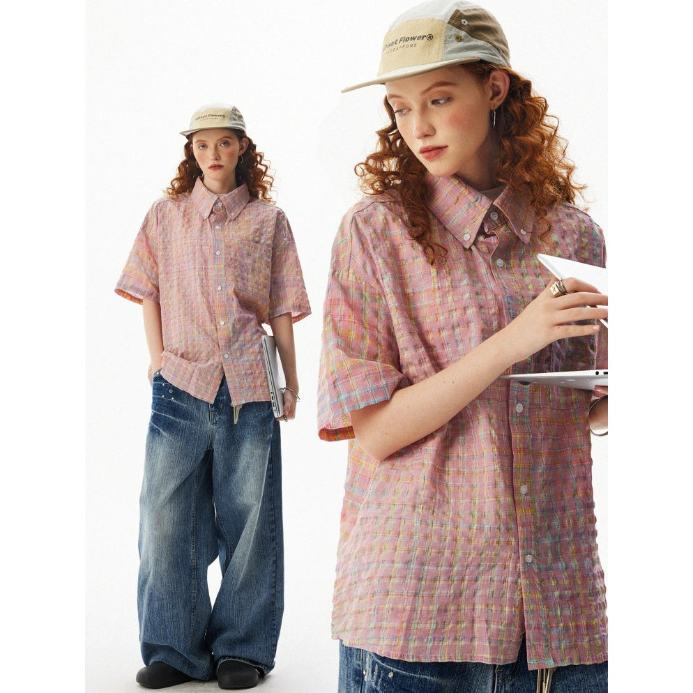 Check Seersucker Short Sleeve Shirt MW10088