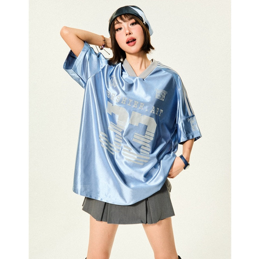 V-neck 33-Letter Sports Style T-shirt MW10104