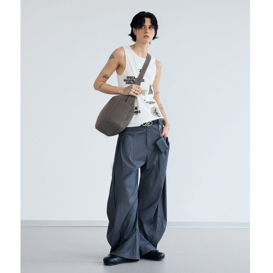 Front Slip Pockets Pleated Scimitar Trousers PS7020