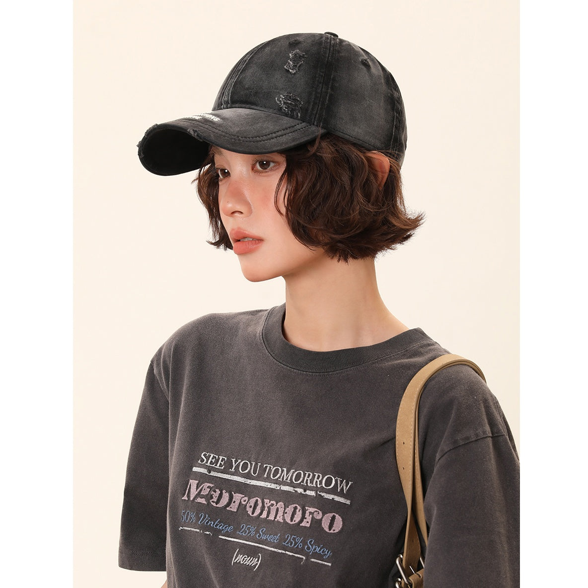 Washed Ripped Wide-brimmed Cap MW10118