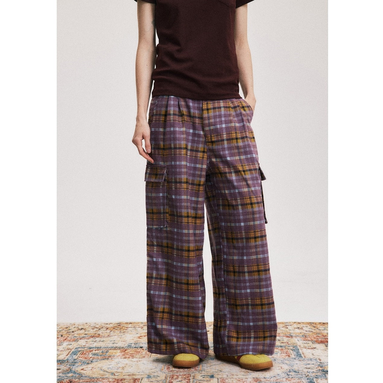 Loose Straight Plaid Casual Cargo Pants SP7008