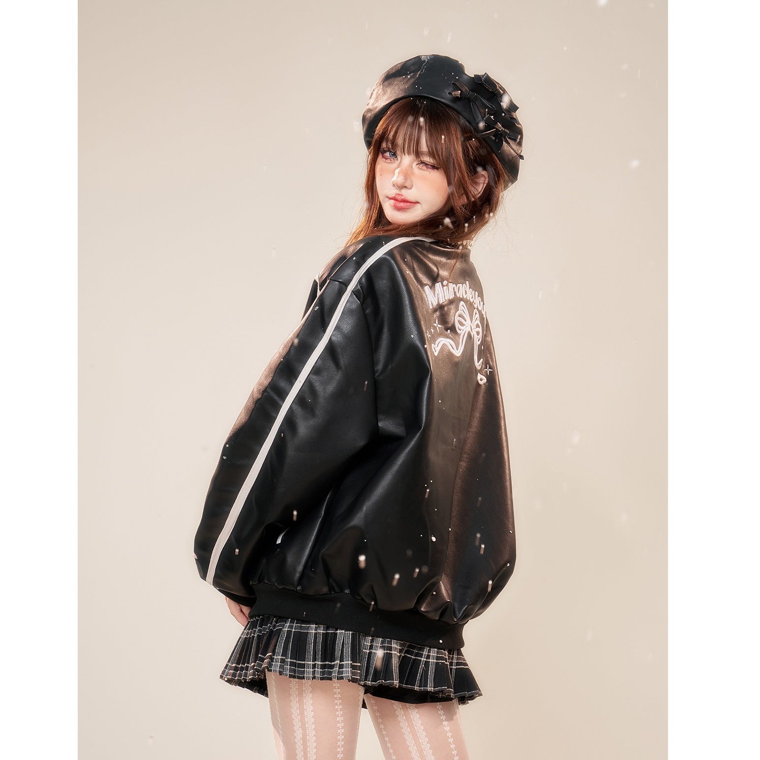 Lace Stitch Motorcycle PU Leather Jacket KK2008