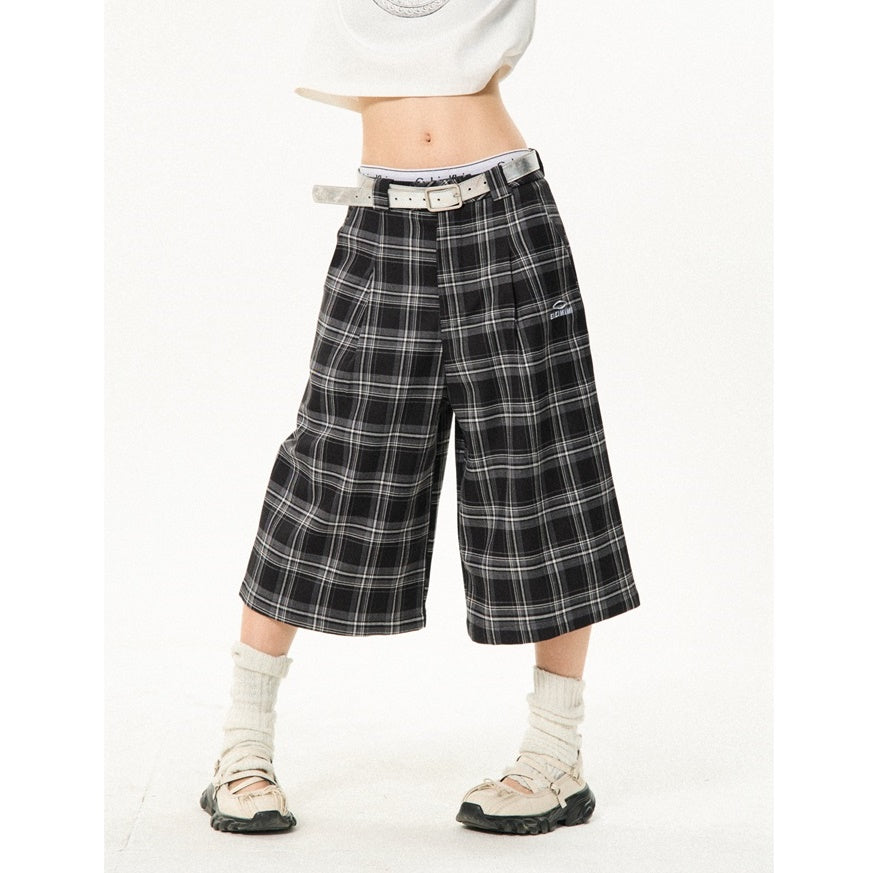 Retro Contrast Plaid Casual Cropped Pants YS7001