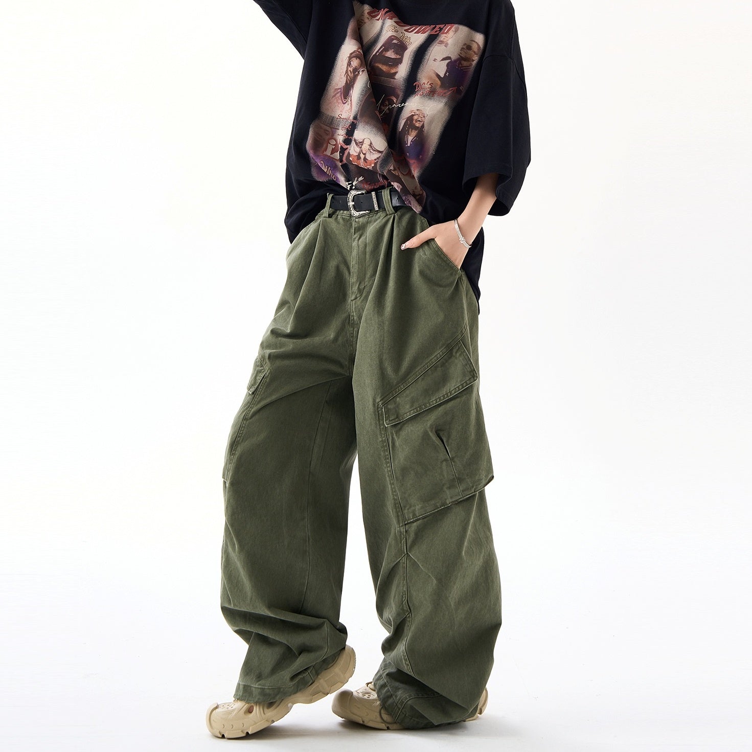 Vintage Switching Wide-Leg Cargo Pants HG7159