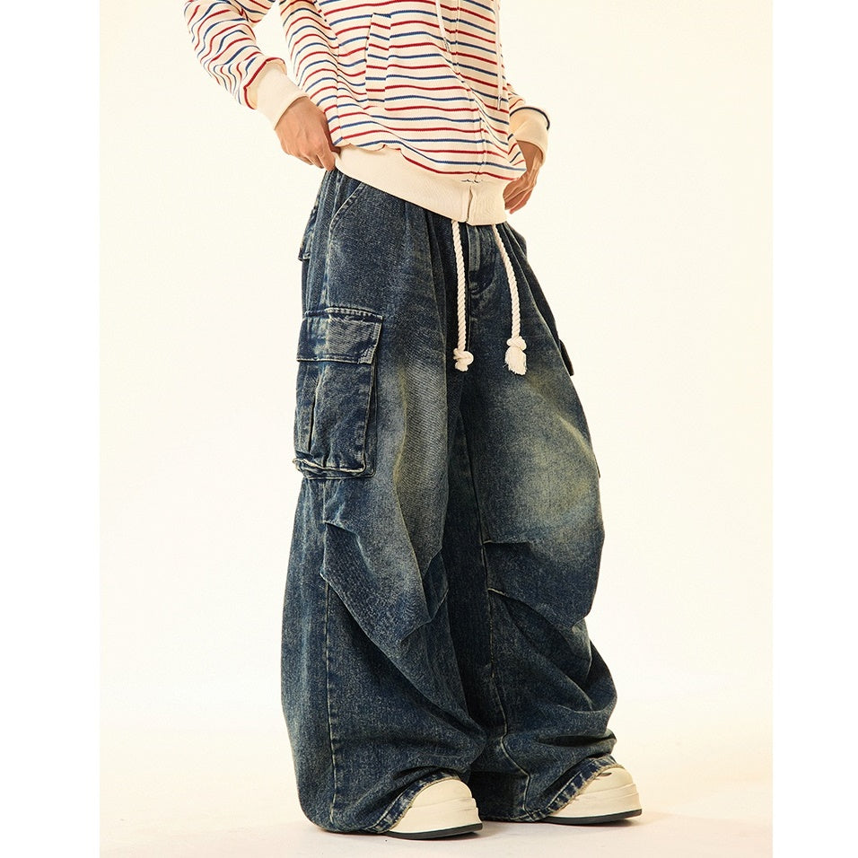 Washed Cargo Wide-leg Work Jeans MW9427