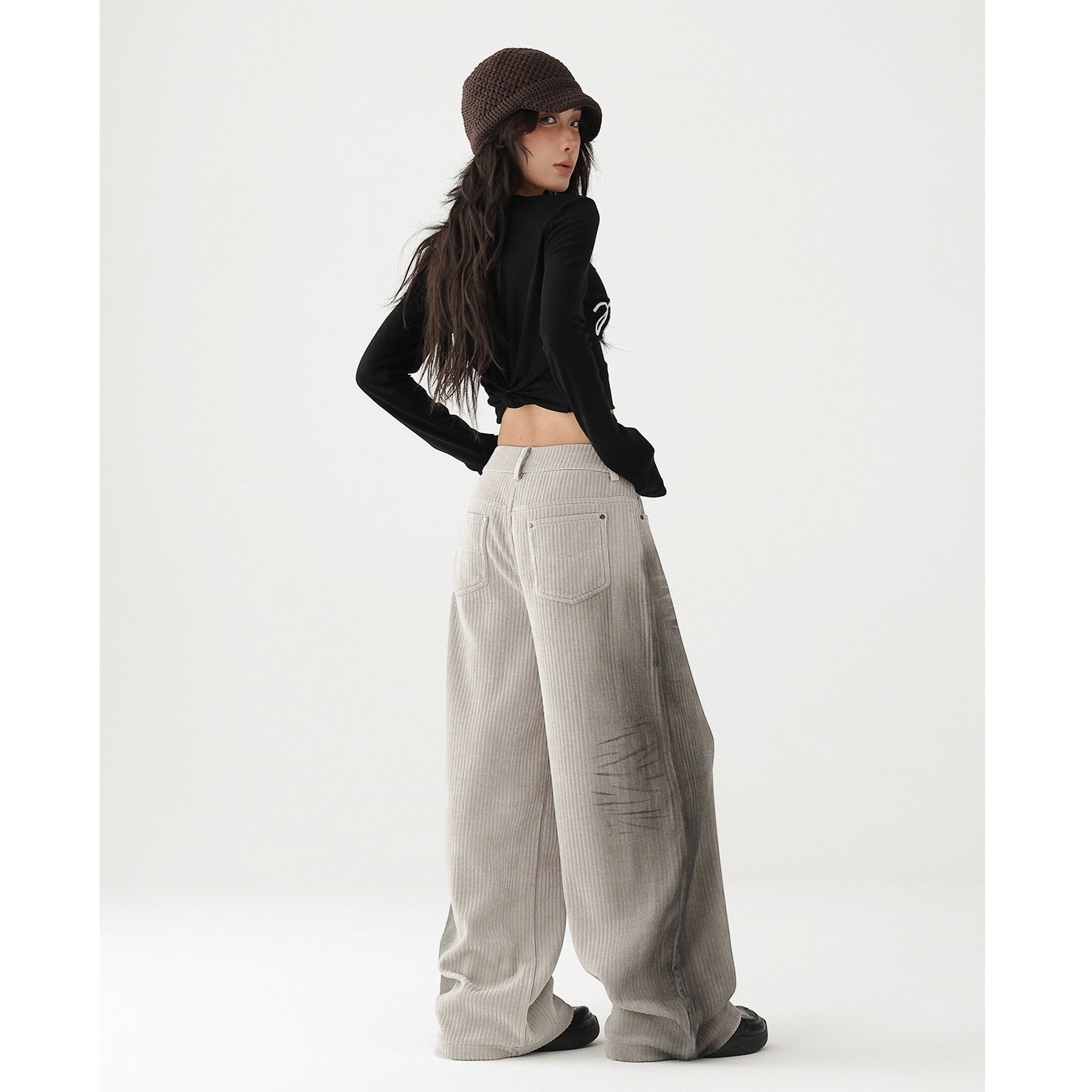 Draped Loose Straigh Dirty Gradation Pants AC7097