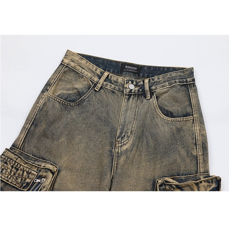 Washed Distressed Street Design Cargo Jeans MW9492