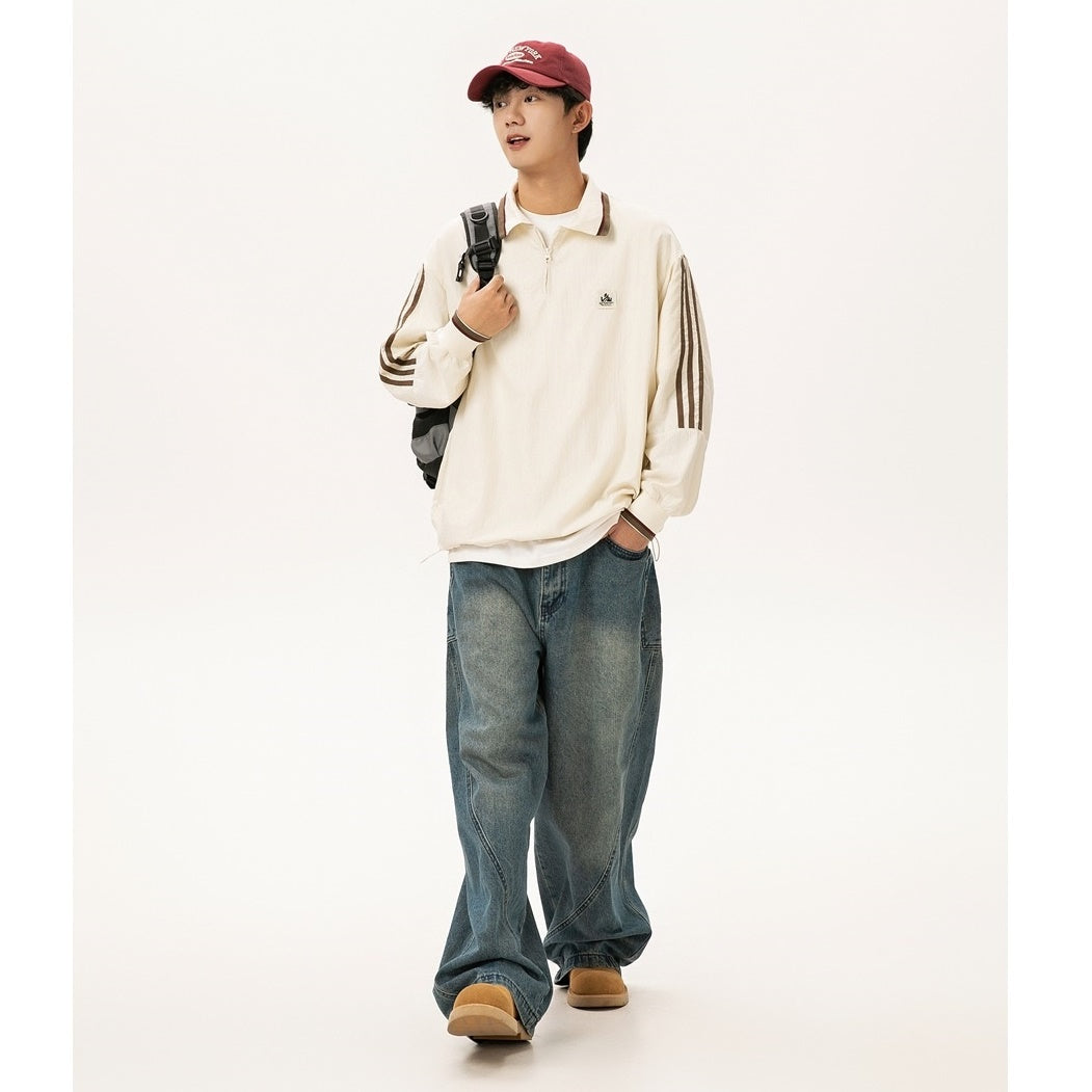 Youth College Style Polo Collar Pullover Shirt MW9582