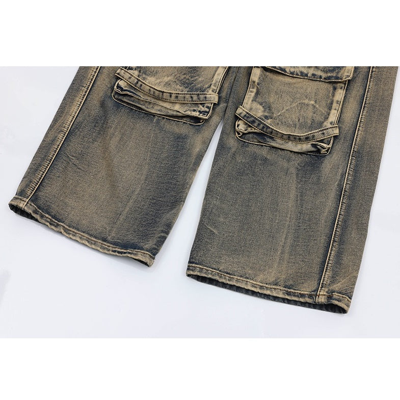 Washed Distressed Street Design Cargo Jeans MW9492