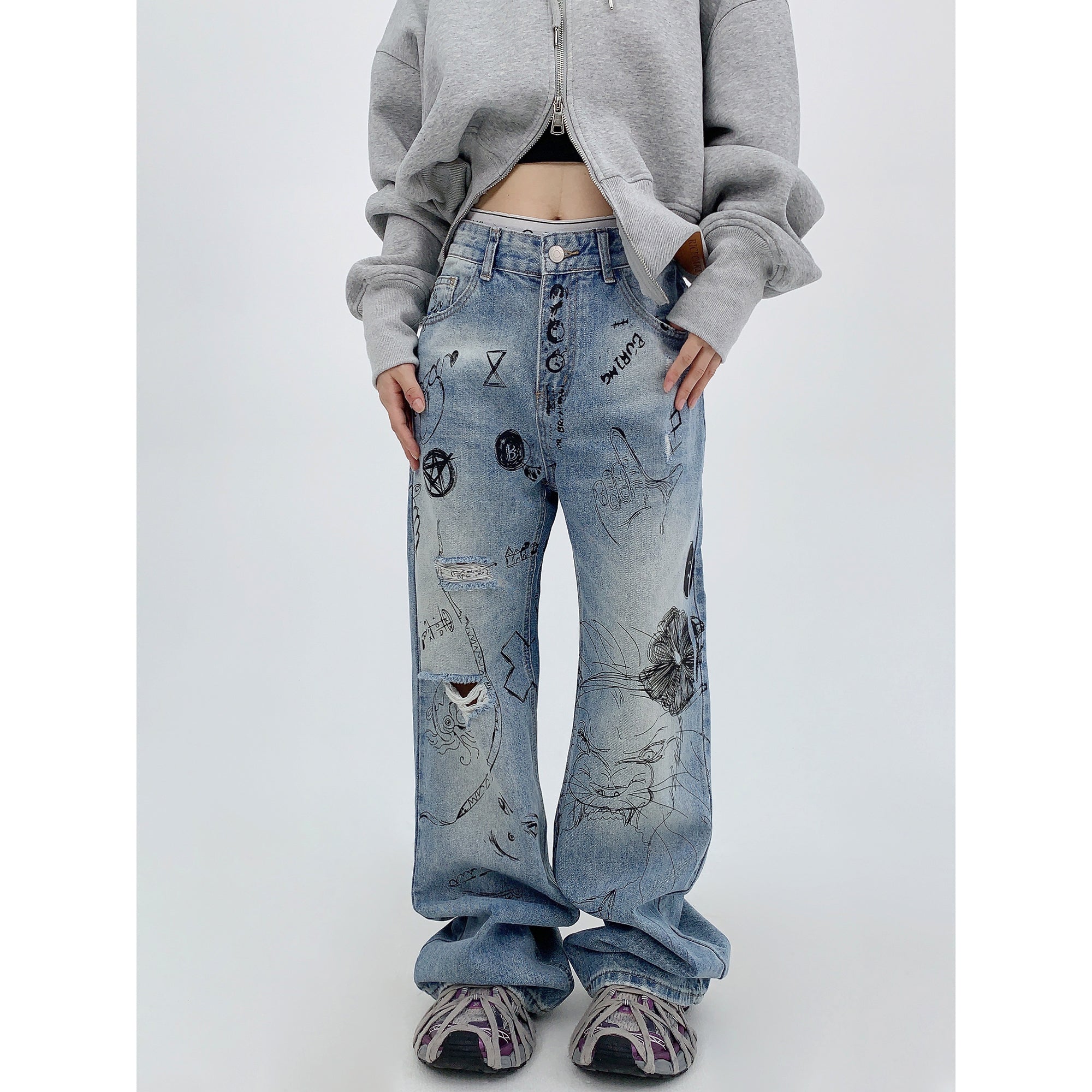 Damage Ripped Graffiti Jeans MW9563