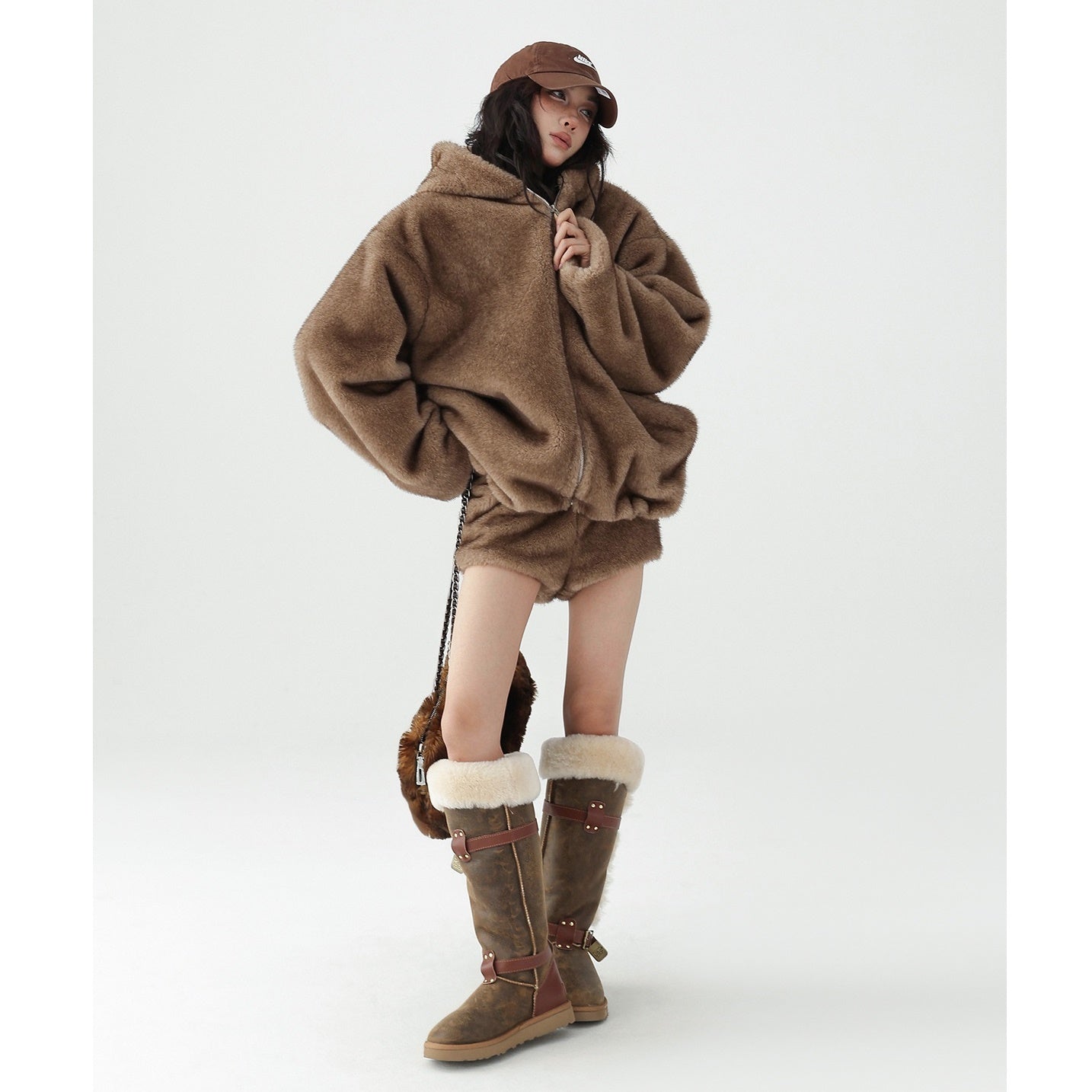 Plush Eco-Fur Hooded Blouson AC7098