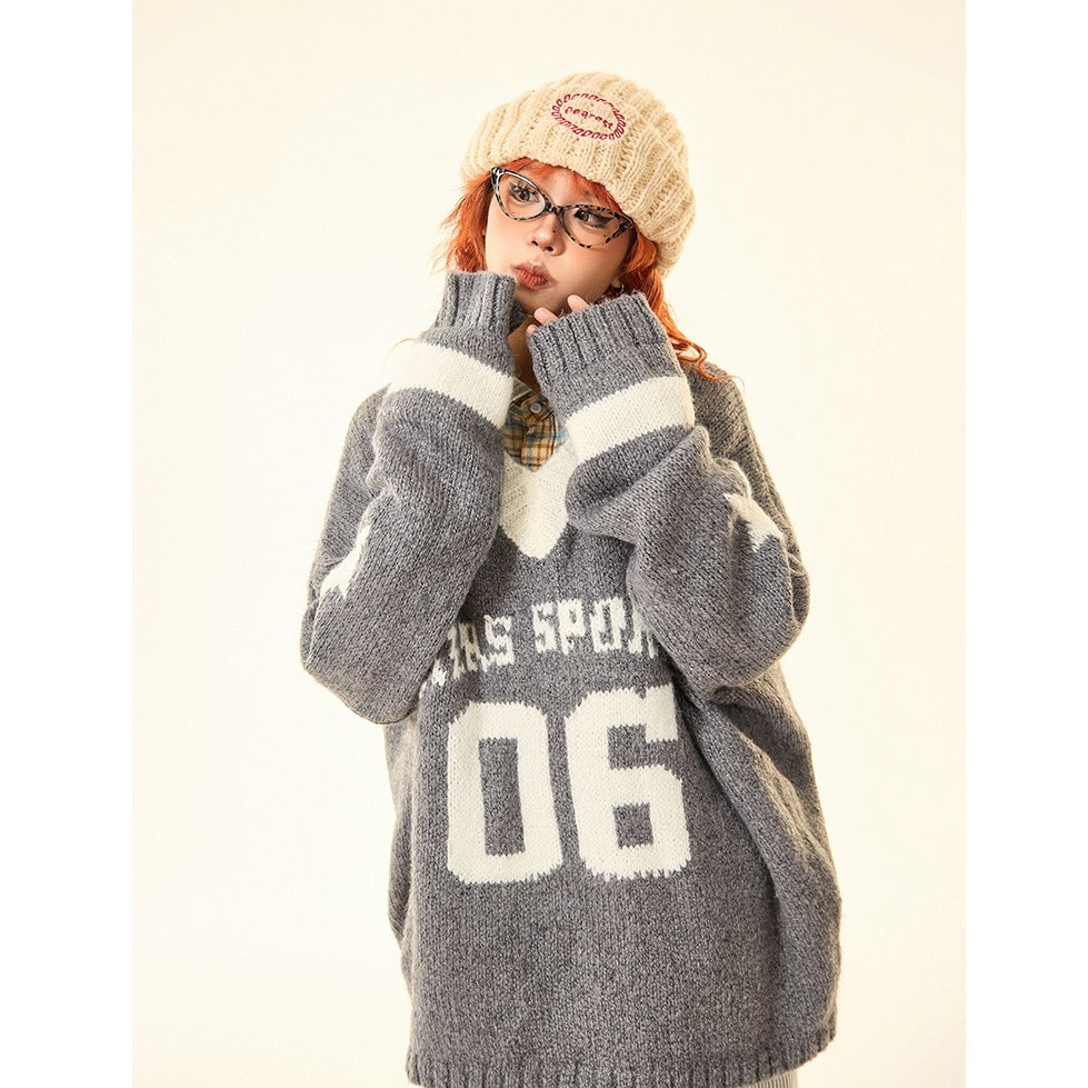 Vintage College Style Monogram Embroidered Sweater MW9428