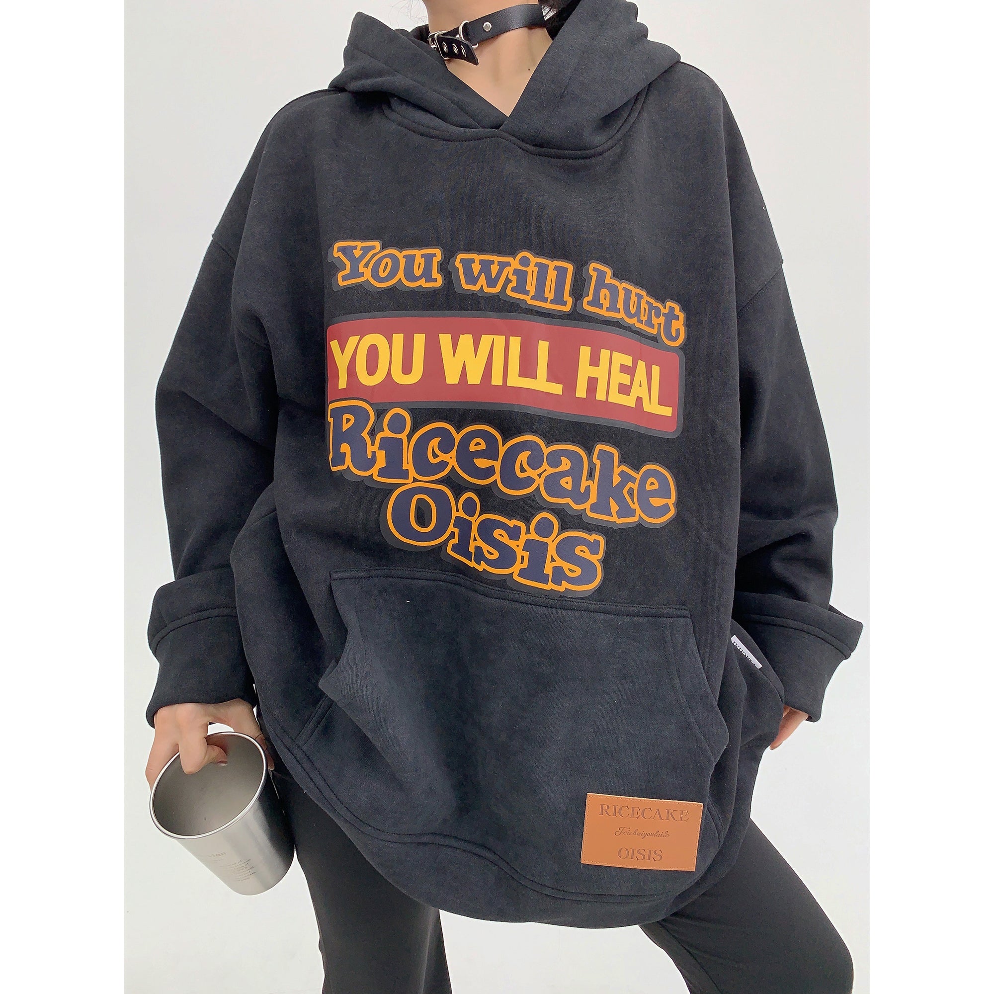 Distressed Pop Logo Printed Loose Hoodie MW9557