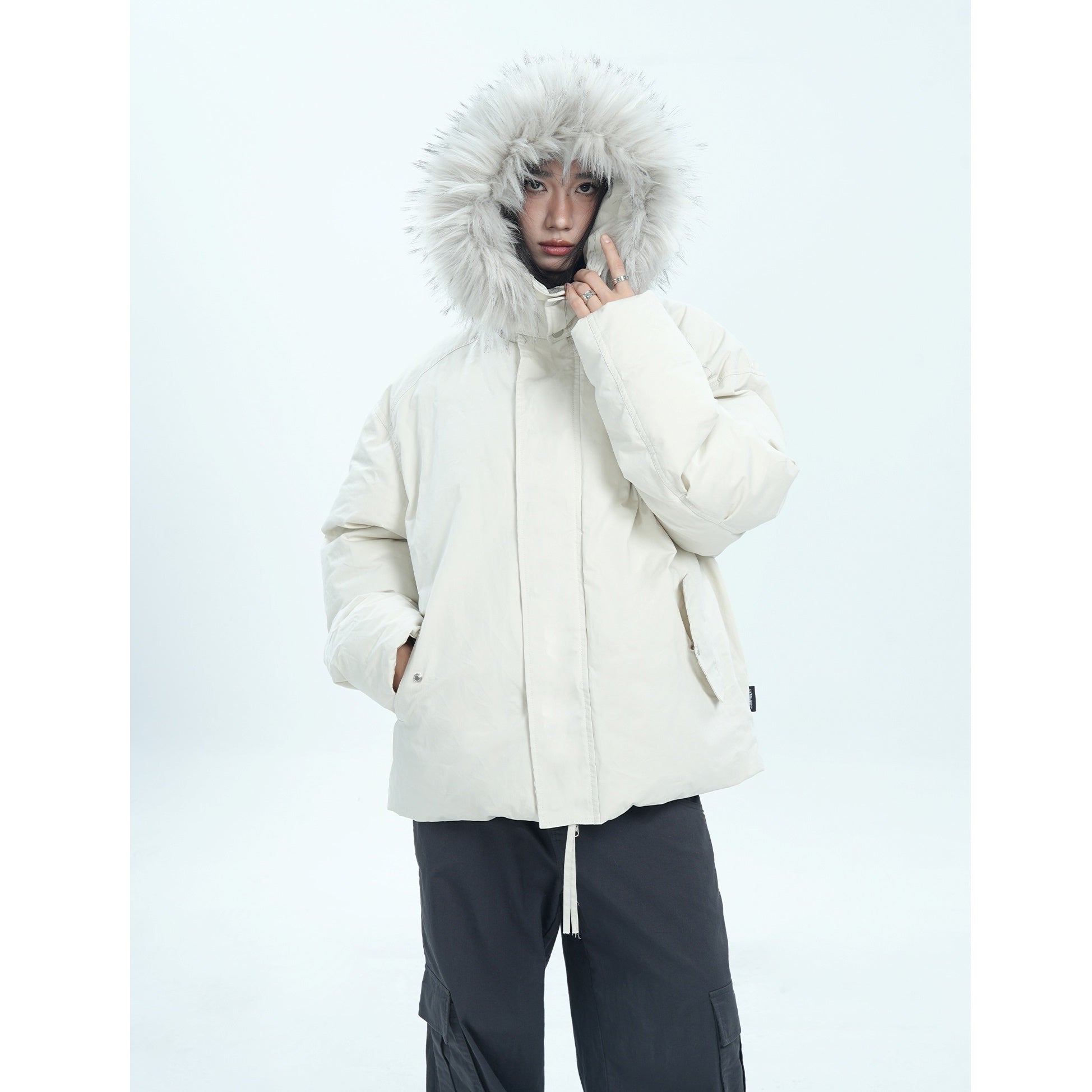 Fur Collar Simple Hooded Padded Jacket MW9670