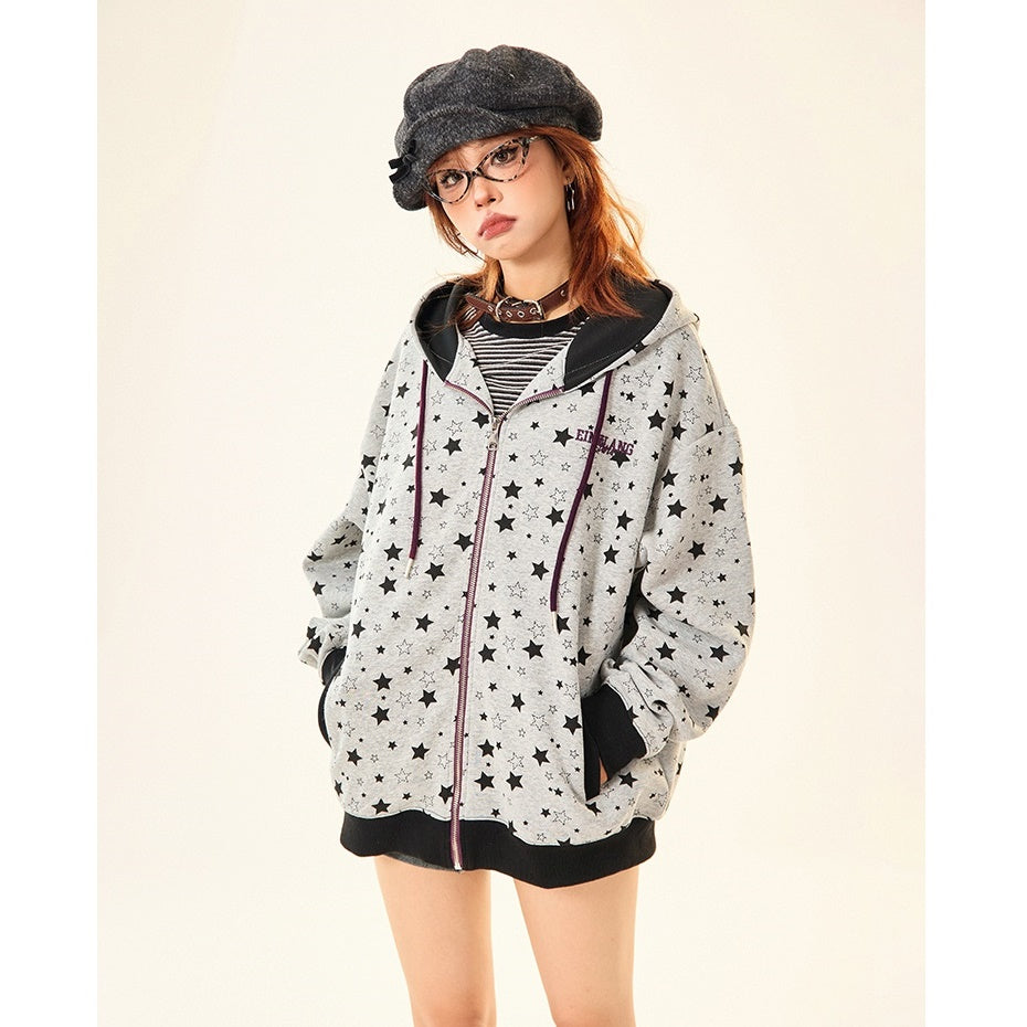 Star Full Print Zip Hooded Parka MW9531