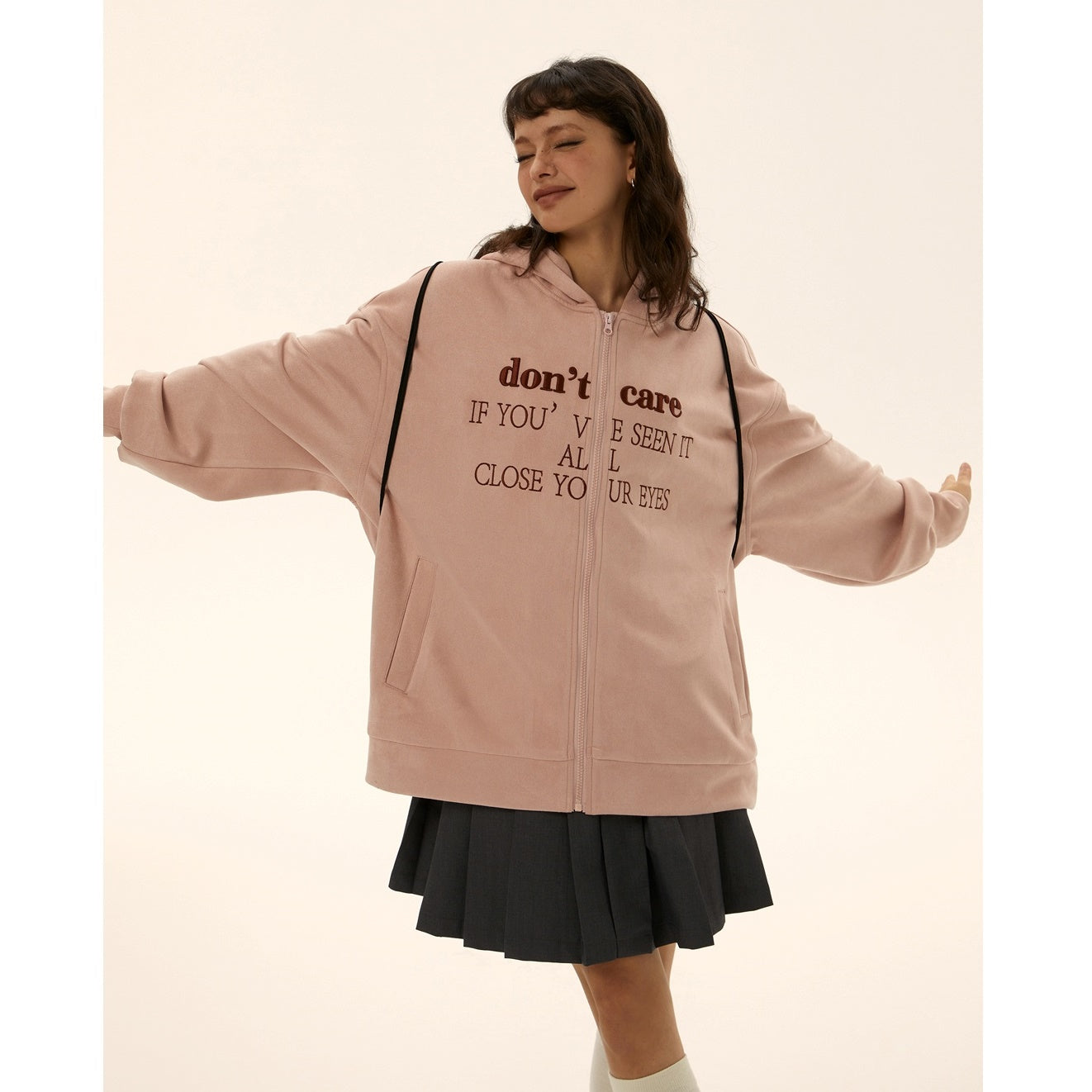 Oversize Fake Suede Letter Embroidery Parka EZ139