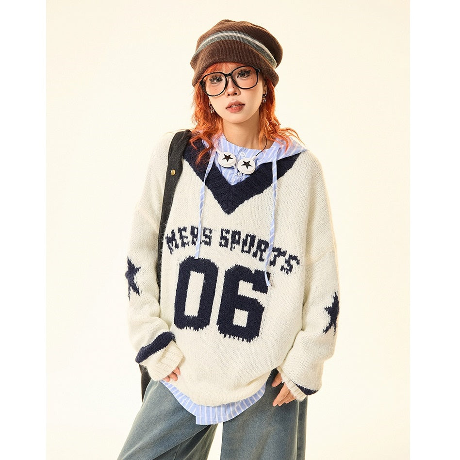 Vintage College Style Monogram Embroidered Sweater MW9428