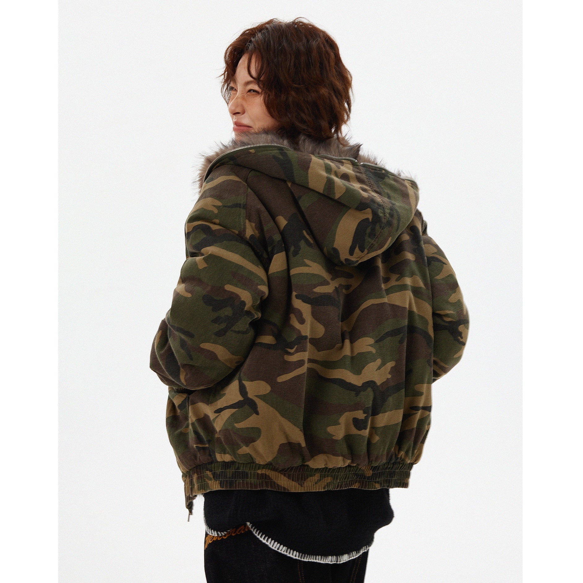 Fur Collar Camouflage Padded Hooded Jacket MW9720