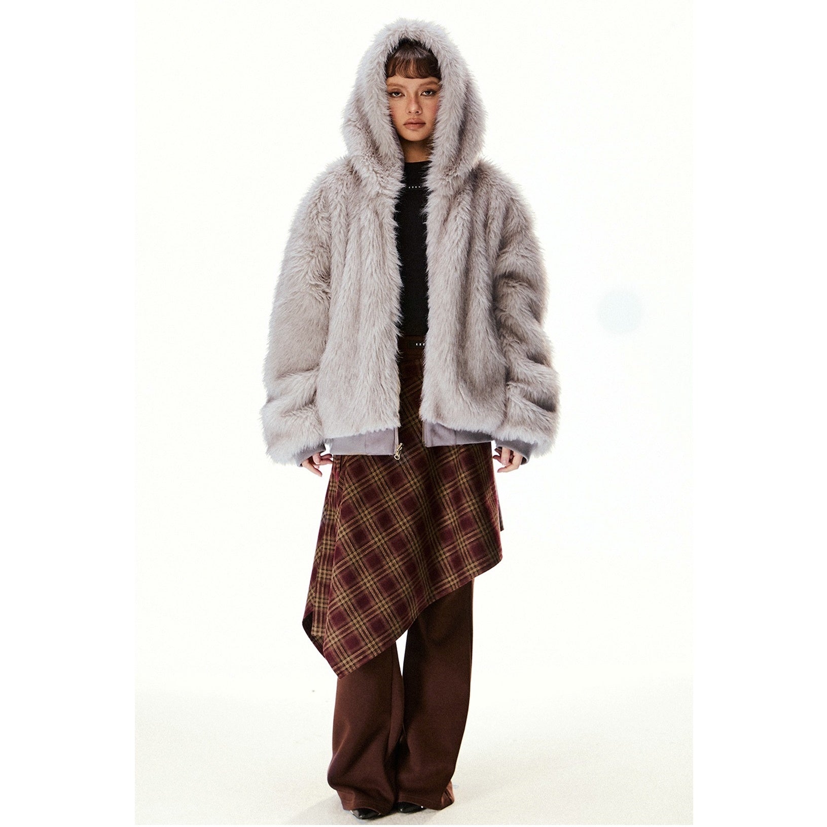 Reversible Fake Fur Hooded Jacket EZ221