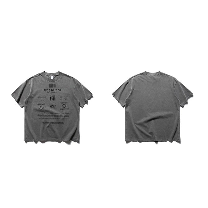 Barcode Print Short Sleeve T-Shirt BB7015