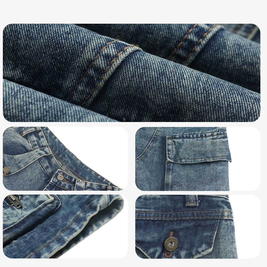 Retro Wash Cargo Style Loose Jeans MW9753