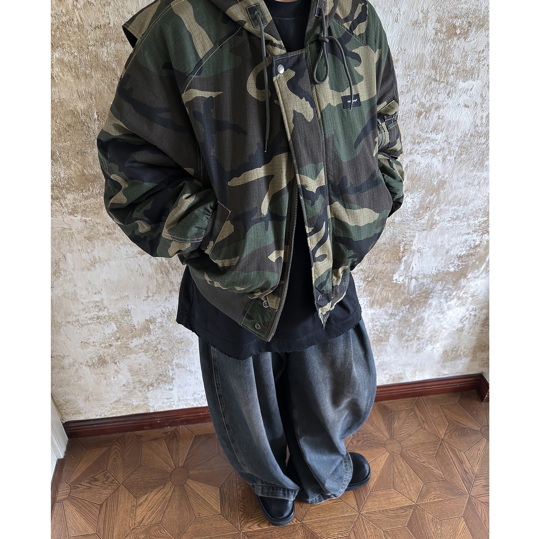 Camouflage Hooded Padded Zip-up Jacket MW9662