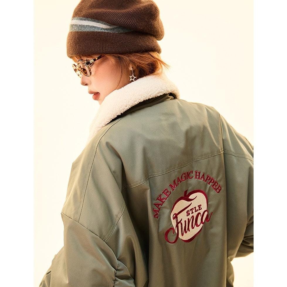 Boa Lapel Appliqué Patch Padded Jacket MW9704